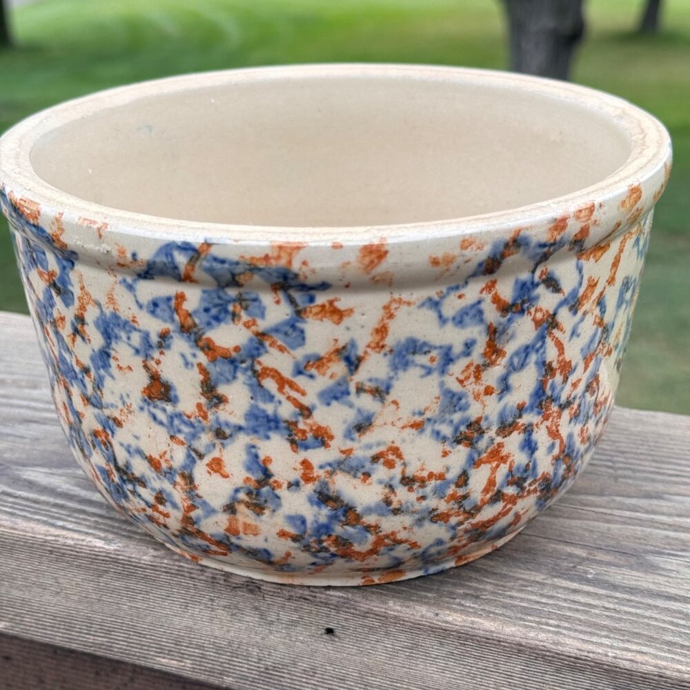 Red Wing Stoneware Smooth Spongeware 7" Mixing Bowl Blue Brown Farmhouse Vintage - Picture 8 of 14